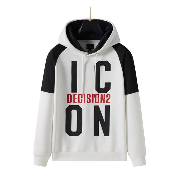 Off White Contrast Decision Icon Print Fleece Hoodie