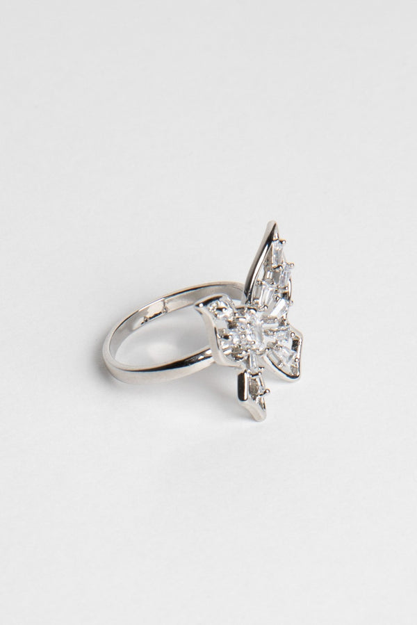Silver Diamonte Butterfly Ring