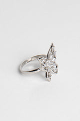 Silver Diamonte Butterfly Ring