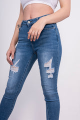 Blue Denim Thigh Rip Skinny Jeans 