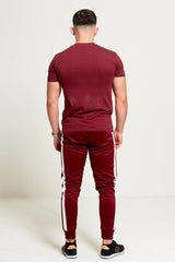 Mens Wine Aarhon Double Stripe Jogging Bottom