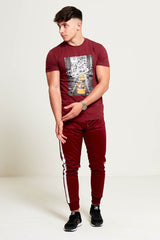 Mens Wine Aarhon Double Stripe Jogging Bottom