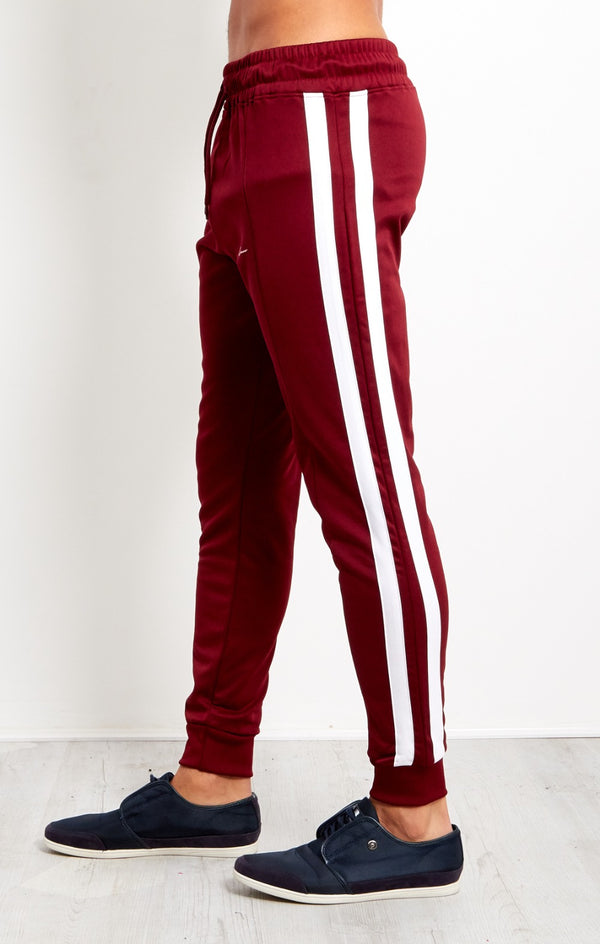 Burgandy Mens Double Stripe Jogging Bottom