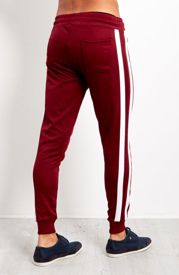 Burgandy Mens Double Stripe Jogging Bottom