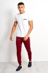 Burgandy Mens Double Stripe Jogging Bottom