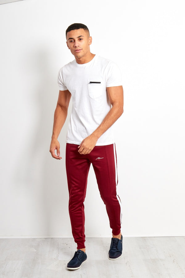 Burgandy Mens Double Stripe Jogging Bottom