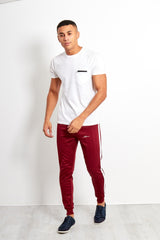 Burgandy Mens Double Stripe Jogging Bottom