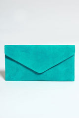 Turquoise Suede Envelope Clutch Bag