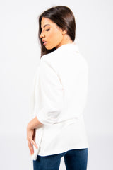 White Ruched Sleeve Blazer