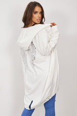 White Sequin Angel Wings Hooded Cardigan