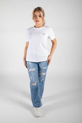 White Cotton Smiley Face Embroidered T-Shirt