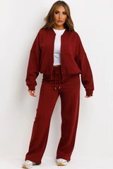 Wine Bomber Sweatshirt With Straight Leg Jogger