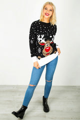 Plus Size Black Reindeer Knitted Christmas Jumper