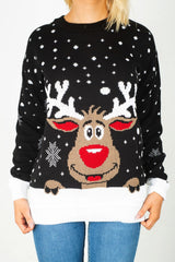 Plus Size Black Reindeer Knitted Christmas Jumper