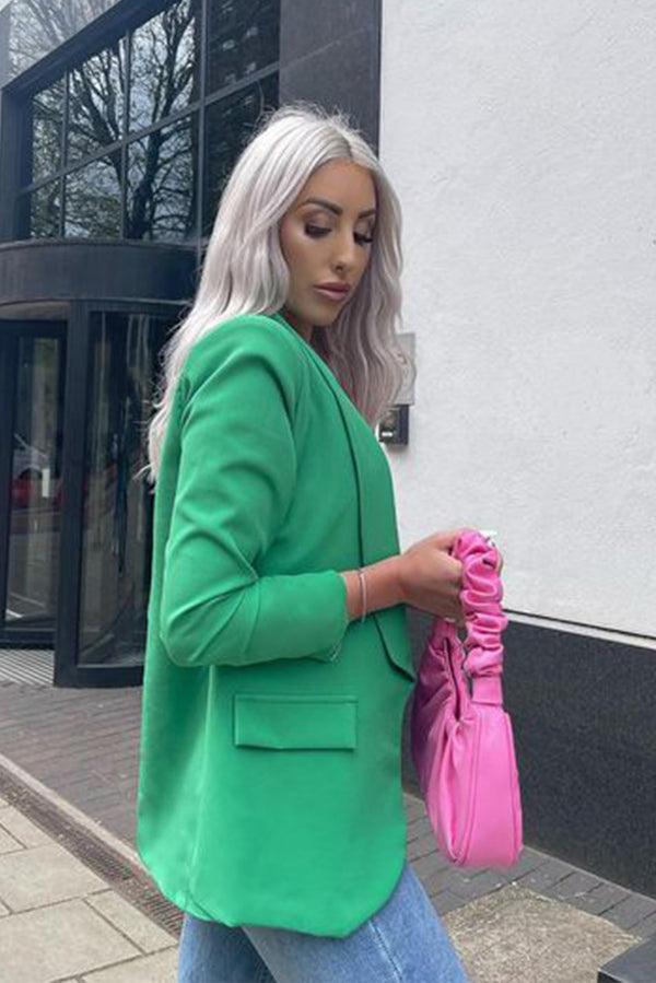 Green Ruched Sleeve Blazer