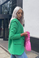Green Ruched Sleeve Blazer